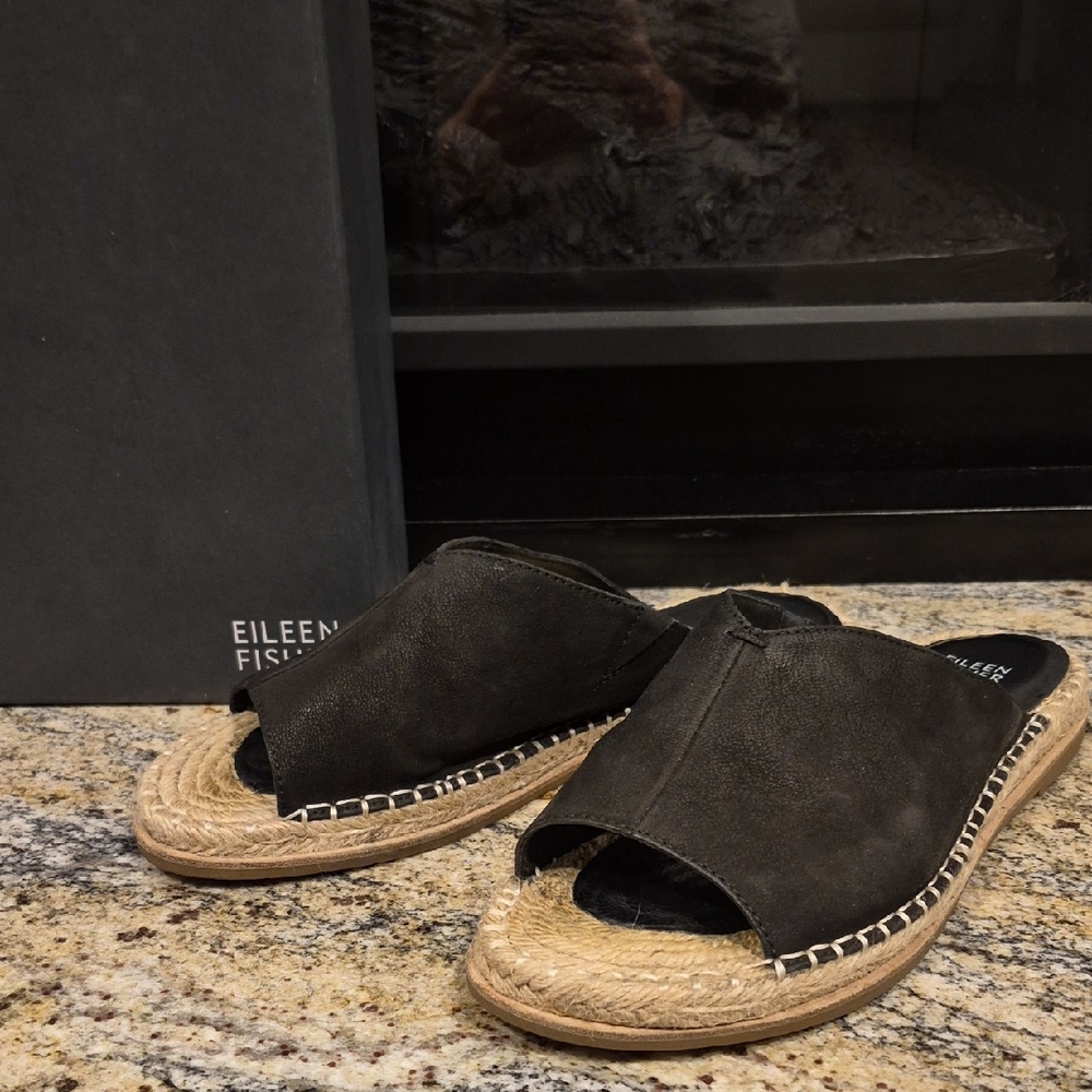 EILEEN FISHER Milly Nubuck Espadrille Sandals Black 9